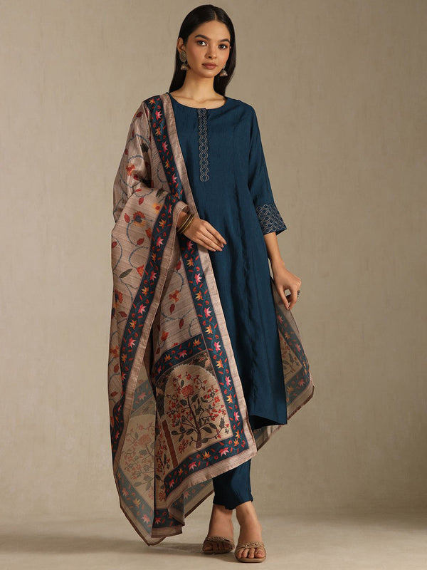 Women Solid A-Line Kurta with Trousers & Dupatta