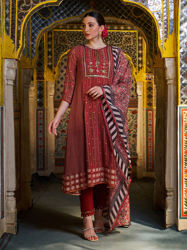Women Printed Regular Gotta Patti Kurta with Trousers & With Dupatta