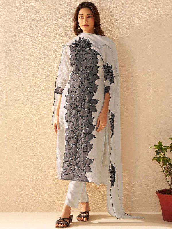 Albeli Frost Floral Embroidered Sequinned Kurta With Trouser And Dupatta