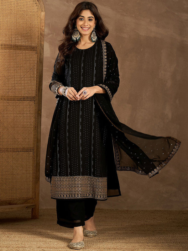 Women Striped Embroidered Kurta with Palazzo & Dupatta