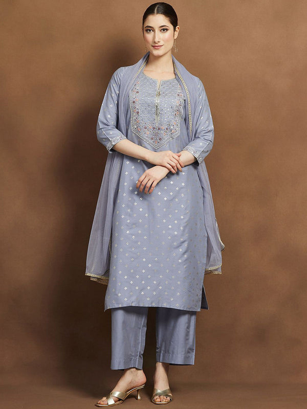 Women Floral Embroidered Kurta with Palazzo & Dupatta