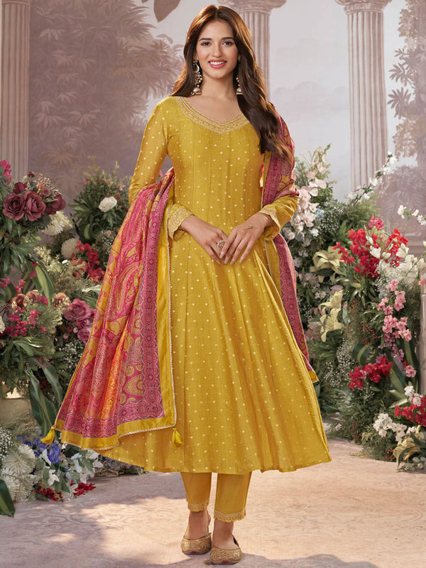 Women Ethnic Motifs Embroidered Anarkali Kurta with Trousers & Dupatta